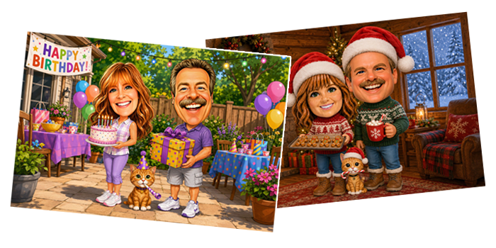 Personalized birthday and Christmas caricatures