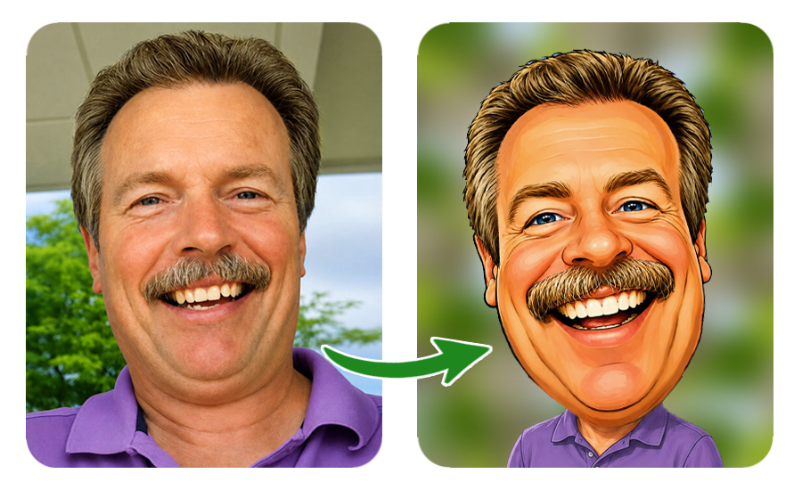 Original photo transformed into a personalized caricature