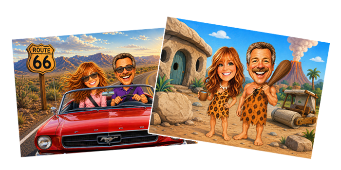 Personalized adventure and imaginative caricatures