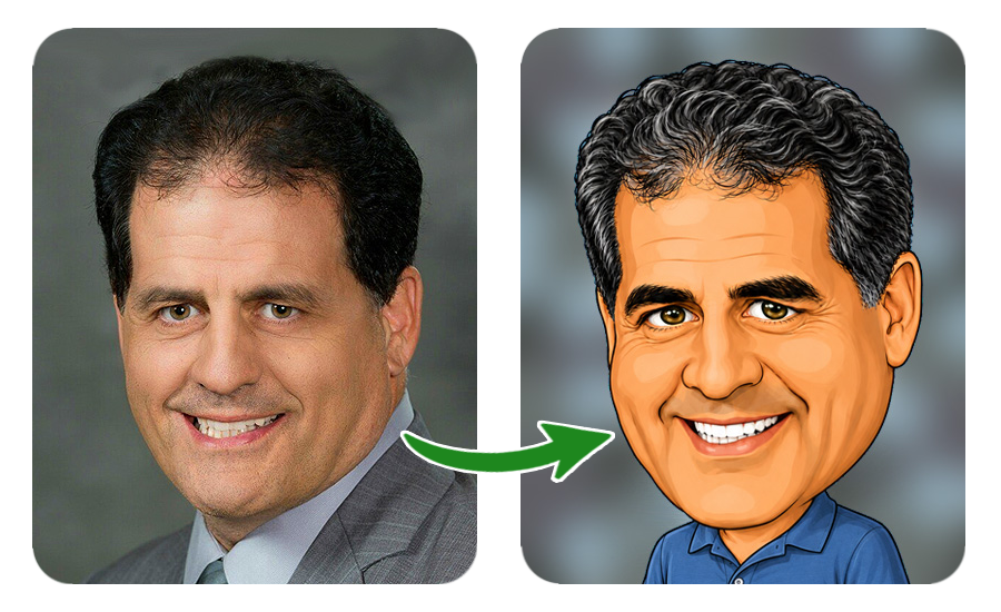 Original photo transformed into a personalized caricature