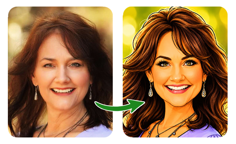 Original photo transformed into a personalized caricature