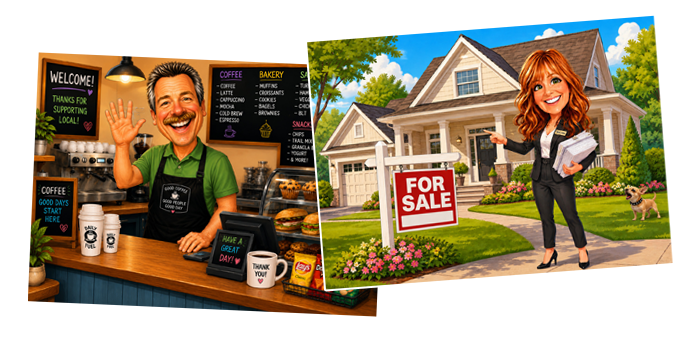 Personalized caricatures used for business marketing