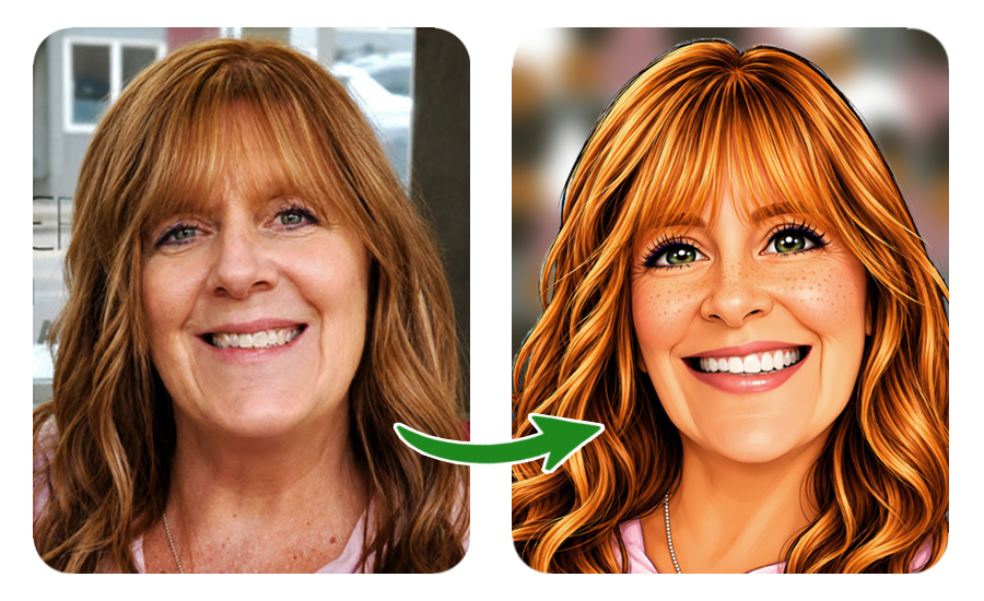 Original photo transformed into a personalized caricature